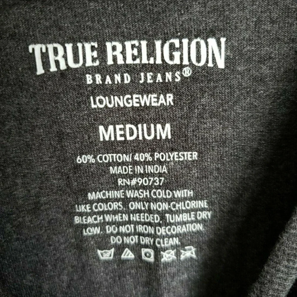 True Religion Shirt Mens Medium Gray Buddha Guitar Graphic Tagless Tee Soft